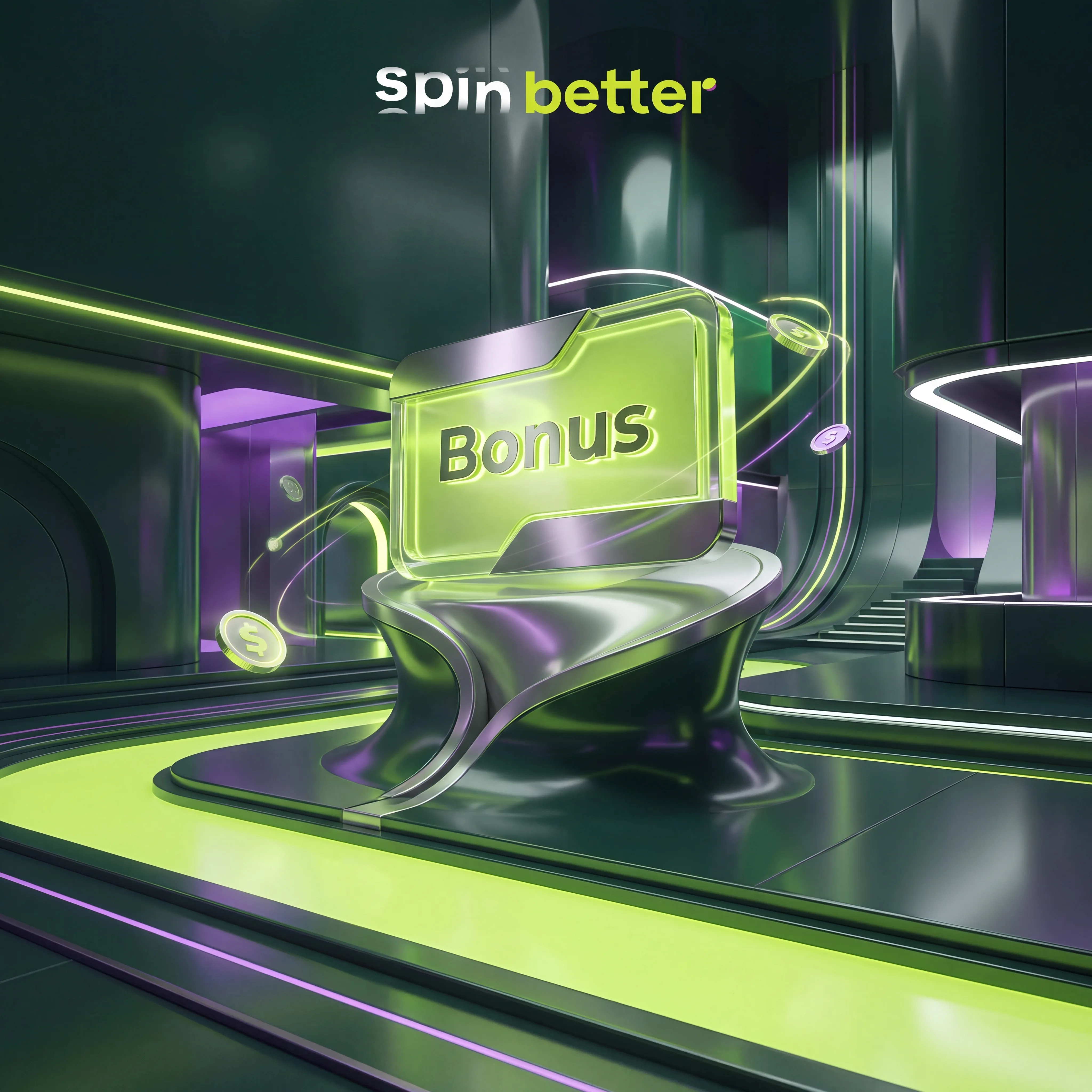 SpinBetter bonus display in a neon casino setting