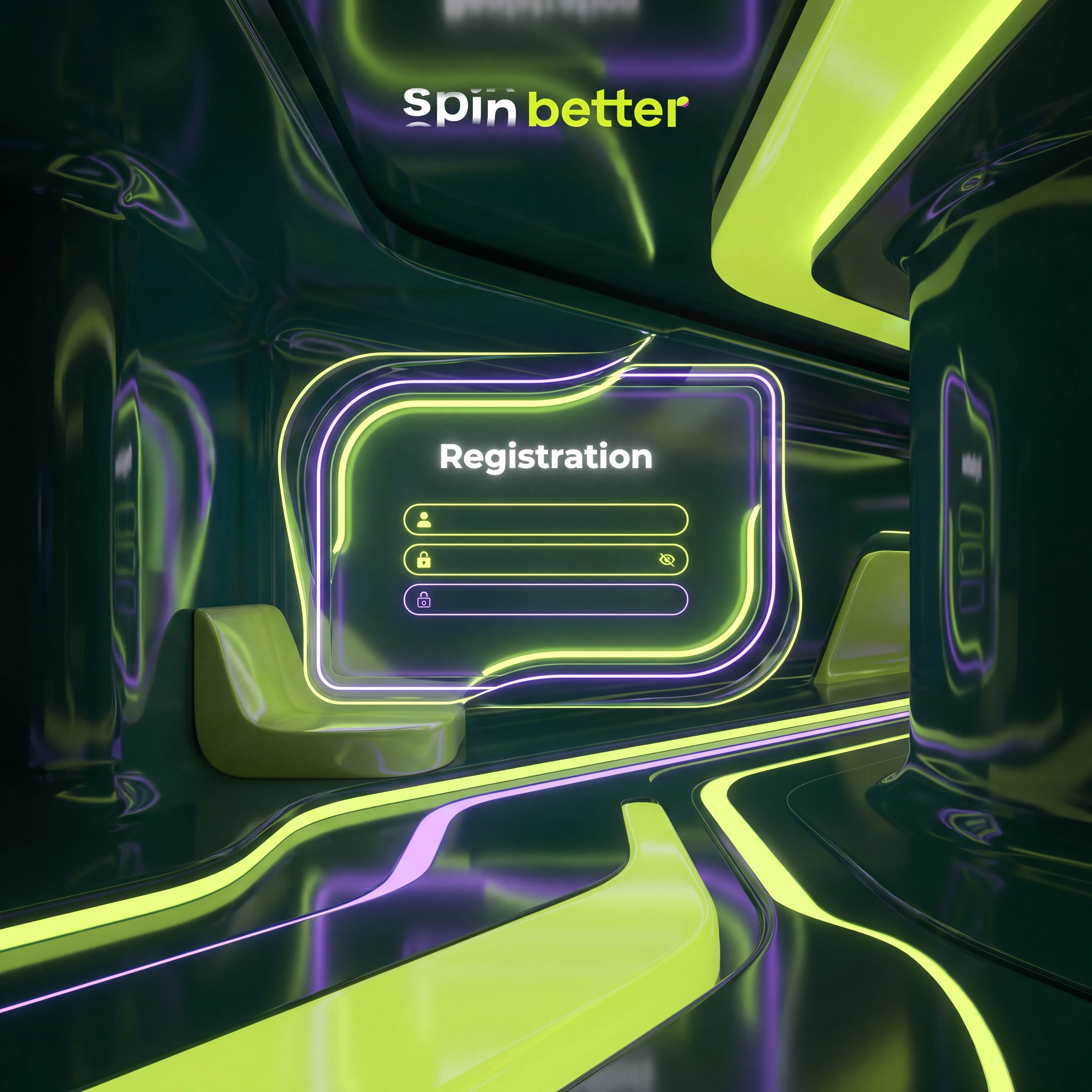SpinBetter registration portal in a neon hall
